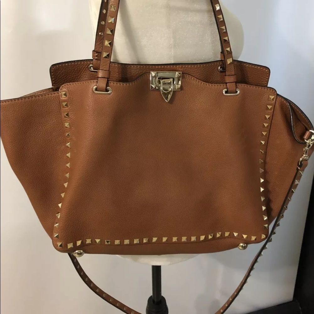 Valentino Brown Grained Leather Rock-stud Bag